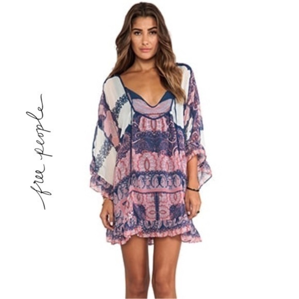 Free People Pink and Blue Patterned Dress